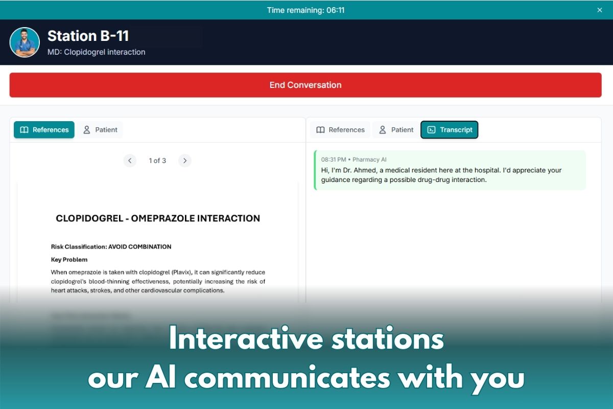 OSCE Station Interface - Interactive stations our AI communicates with you